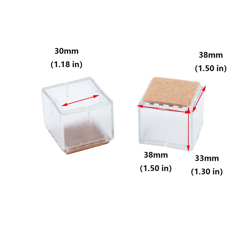 Antrader Rubber Furniture Pads Square Shape Floor Protector Chair Sofa Non-Slip Feet Pad Leg Cap with Felt Pads Fit 1 1/4 Inch- 1 3/8 Inch(3.2-3.5cm), 16pcs,Transparent - Image 2